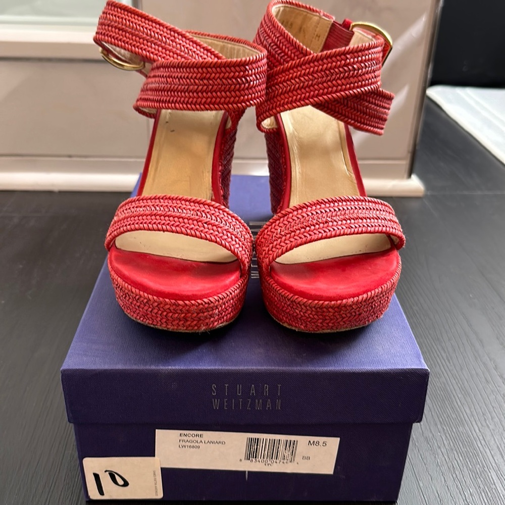 Fun ankle wrap strap wedge sandal.